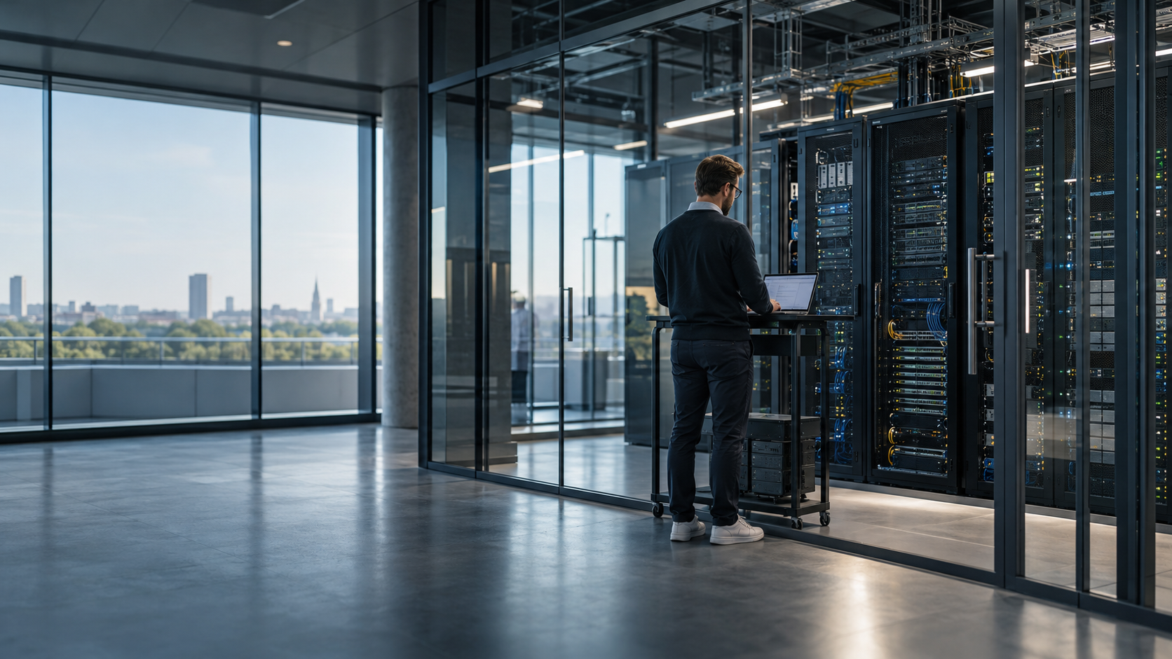 Symbolische Darstellung souveräner Kontrolle über eine digitale Infrastruktur